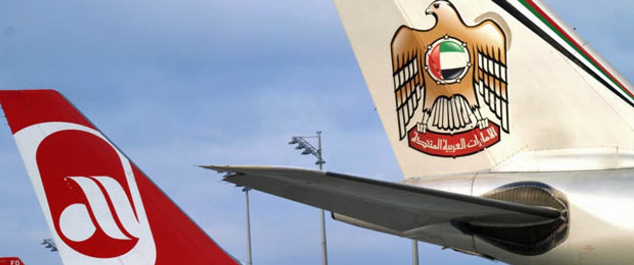 Heckflossen von jets von Air Berlin und Etihad: Die Partner verhandeln weiter.