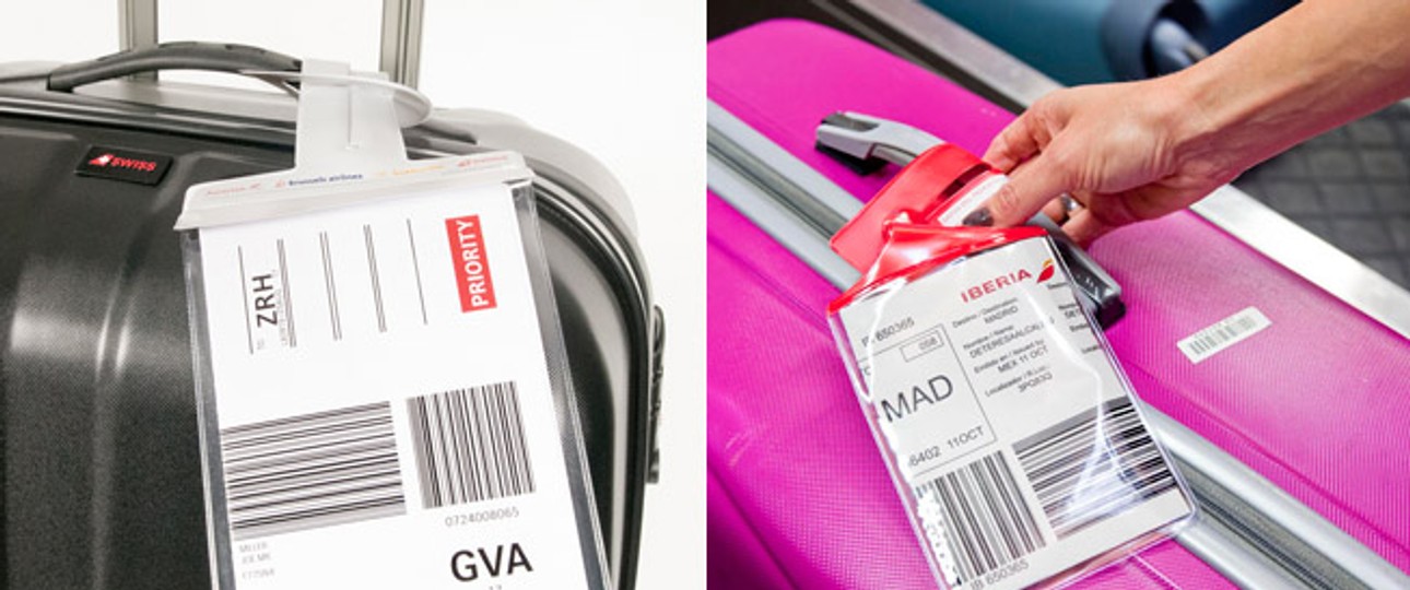 Selbst gedruckte Etiketten von Swiss und Iberia: Kostet weniger.