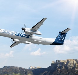 Computgergrafik einer Dash 8 von Sky Alps: Start im April 2021.