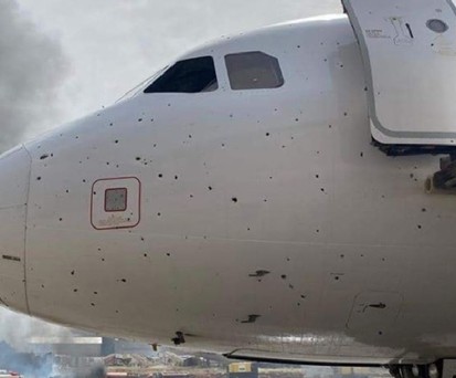 Airbus A320 am Airport Mitiga: Schwer getroffen.