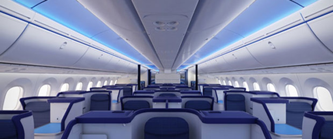 Die Kabine des Dreamliners ist 75 cm breiter als bei der Boeing 767.