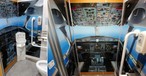 WC in Cockpit-Optik: Links der Blick in einen der Räume, rechts die Sicht von der Toilette aus.