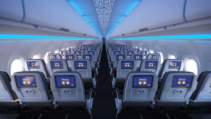 Im Vergleich: Die kabine des Airbus A321 LR von Jetblue.