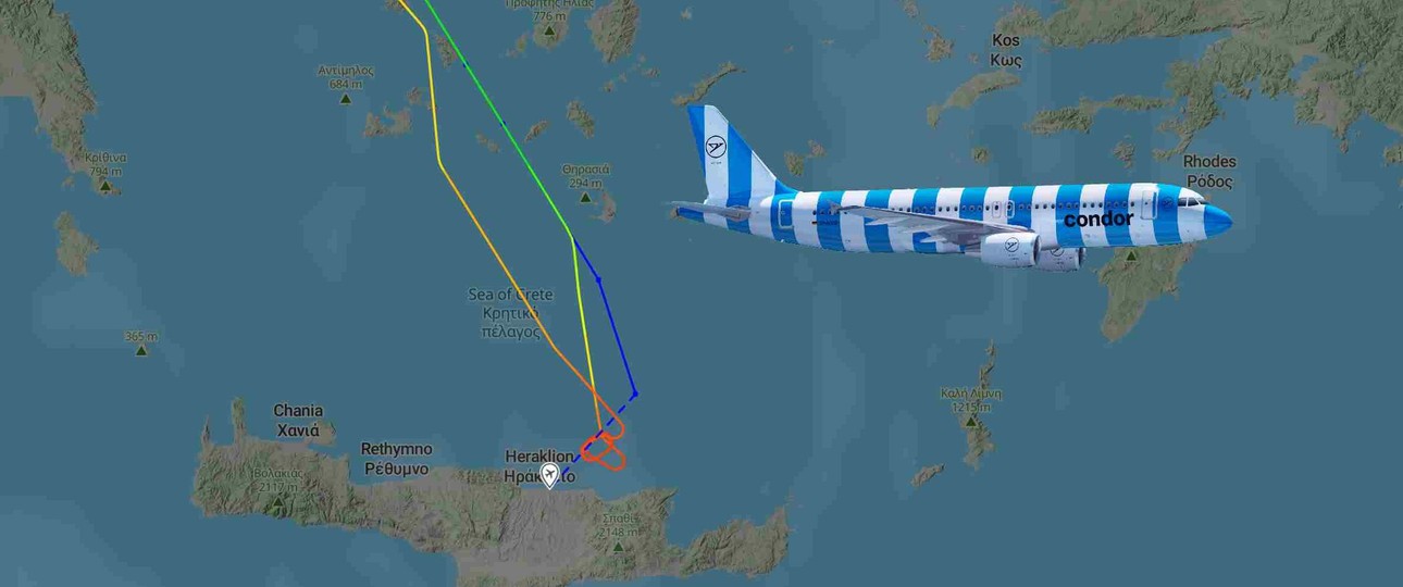 Flugverlauf DE1234 vom 24 Mai: Das Flugzeuge wurde mehrfach umgeleitet.