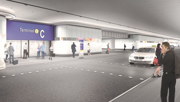 Durch mehrere große LED-Wände auf der Mittelzone und ein Lichtband auf der Terminalfassade soll der Bereich zu einem multimedialen Erlebnisraum werden.