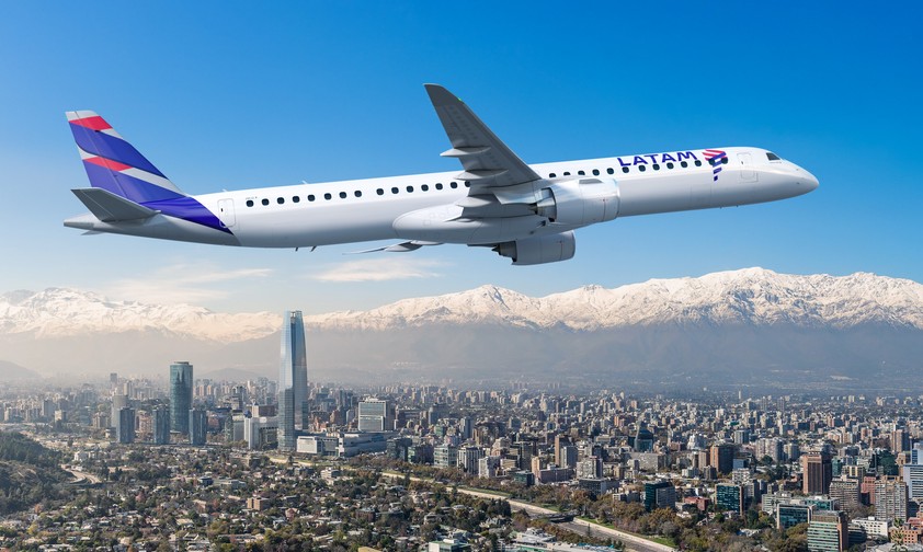 Embraer E195-E2 von Latam über Santiago (Computergrafik): Bald schon Realität.