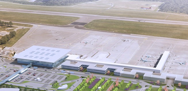 Terminal A (links) und B (rechts) des Aéroport de Luxembourg im Modell: Lange geplant, nun verwirklicht.