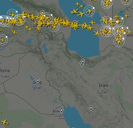 Luftraum über Nahost: Viele Wege führen nicht nach Fernost.