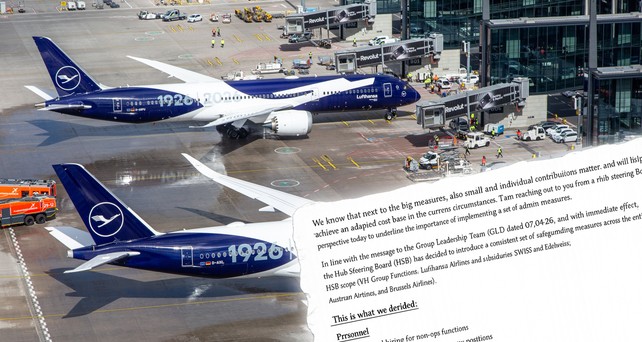 Jubiläumsflieger von Lufthansa, Mail des Vorstands (Collage): Die Gruppe spart kräftig