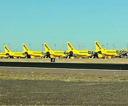 Während der Pandemie gegroundete Flugzeuge von Spirit Airlines: Bleibt die Fluglinie nun ganz am Boden?
