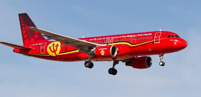 Ebenso wie Brussels Airlines. Dieser Flieger unterstützt die «Diables Rouges» (rote Teufel), wie man die belgische Nationalelf auch nennt.