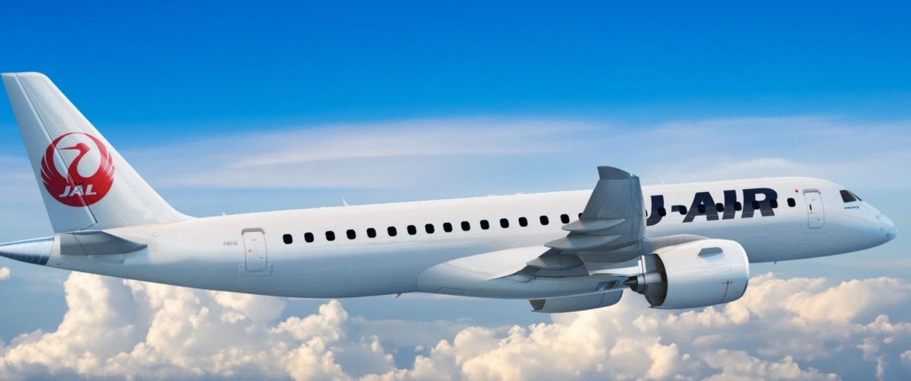 Embraer E190-E2 in den Farben von J-Air: Japan Airlines setzt für die Regionaltochter auf den brasilianischen Regionaljet.