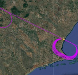 Screenshot Flugverlauf GA4208: Knapp vier Stunden Schleifen über Südindien.