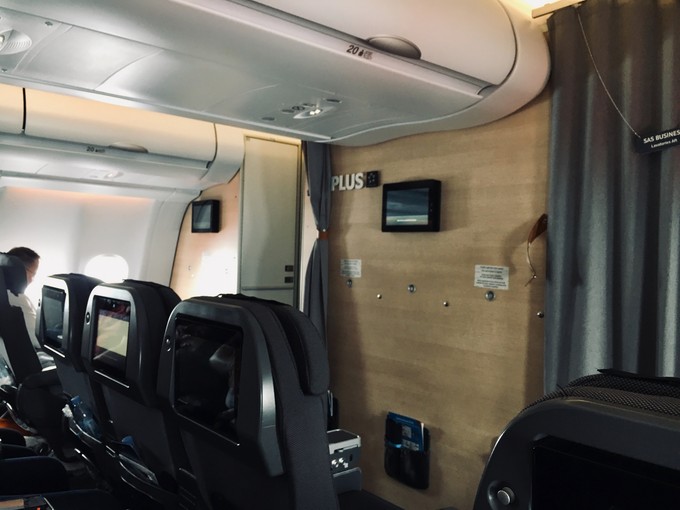 Die Wand zur SAS-Business-Class ist im Holzdesign angefertigt.