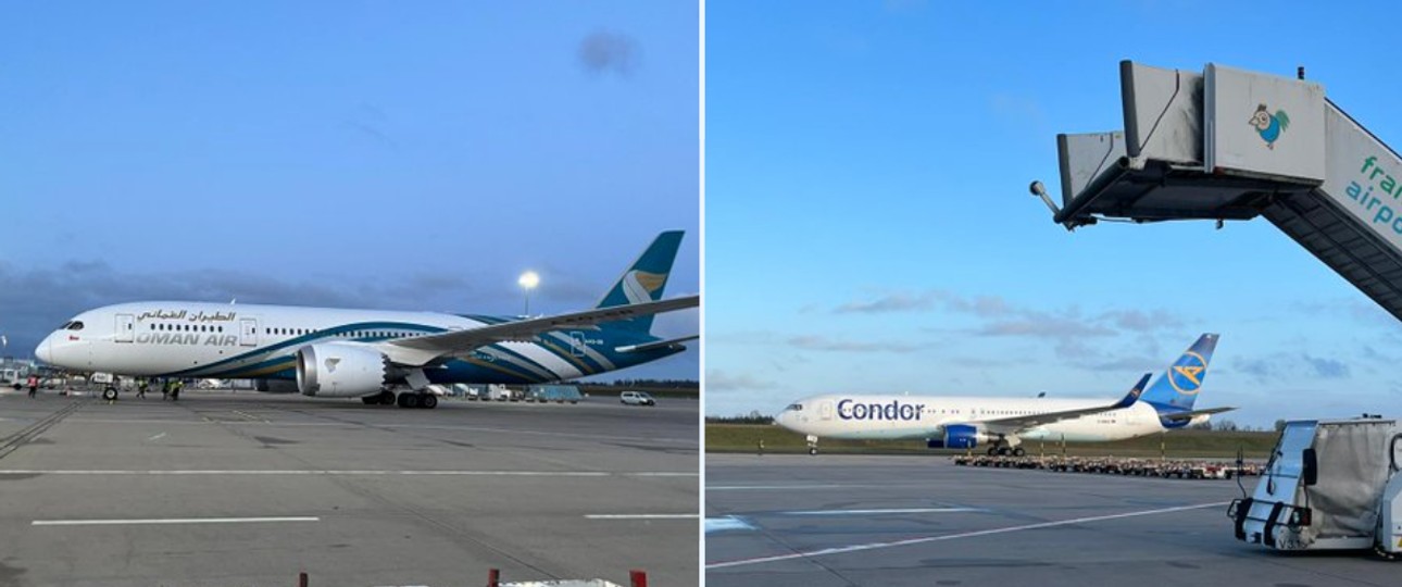 Jets von Oman Air und Condor am Flughafen Hahn: Notlösung.