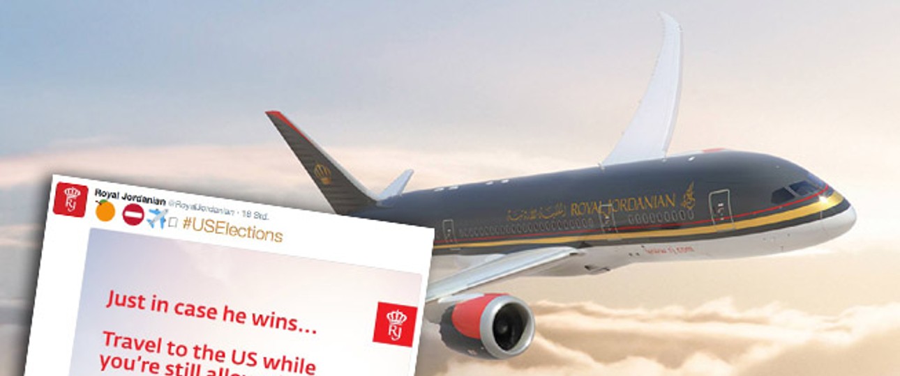Tweet von Royal Jordanian: Nimmt die Aktualität auf.