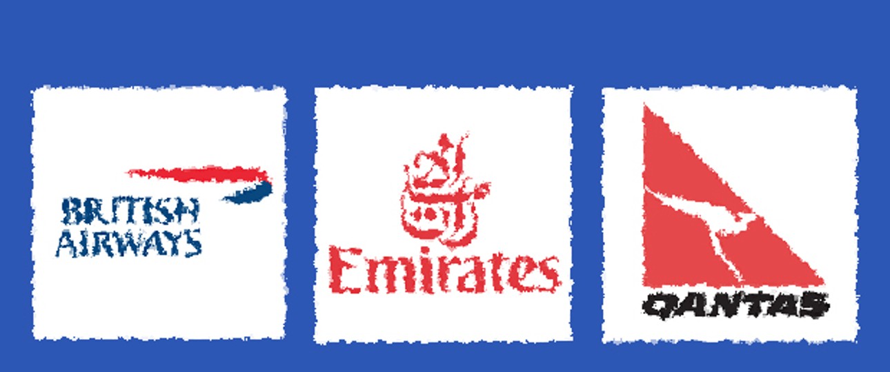 Logos von British Airways, Emirates und Qantas: Schwere Vorwürfe.