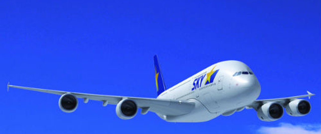 Computeranimation eines Skymark-A380.
