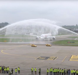 airbus a350 swiss zuerich wassersalut