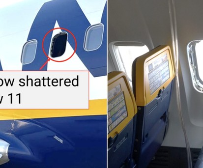 Von außen und innen zu sehen: der Fenster-Schaden an der Boeing 737.