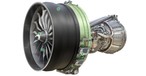 Das Triebwerk GE9X der Boeing 777X: Die Thrust Links sind die beiden Stangen oben rechts.