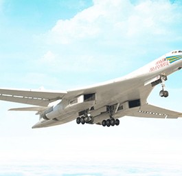 Die Tupolev Tu-160 ist 54,1 Meter lang und weist eine Spannweite von 55,7 Metern auf.
