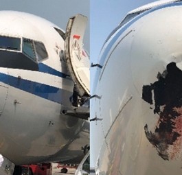 Schaden am Flugzeug von Air China: Erst am Boden bemerkt.