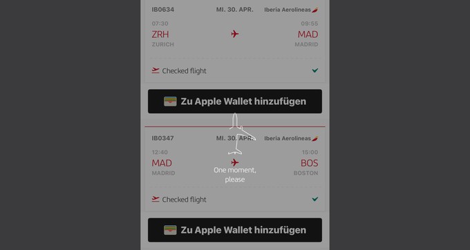 Das Wartesymbol in der App von Iberia: ❤️