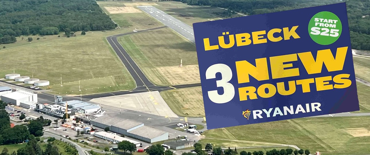 Luftaufnahme vom Flughafen Lübeck: Ryanair wäre auch ohne Reduktion in Hamburg nach Lübeck gekommenn