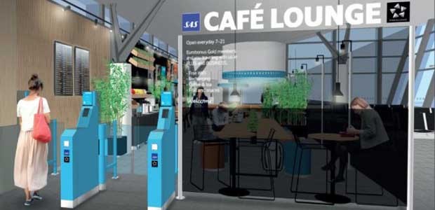 Die neuen Café-Lounges von SAS: Sie sollen in Nähe der Abflug-Gates sein und Geschäftsreisenden die Möglichkeit bieten, bis kurz vor Abflug zu arbeiten.