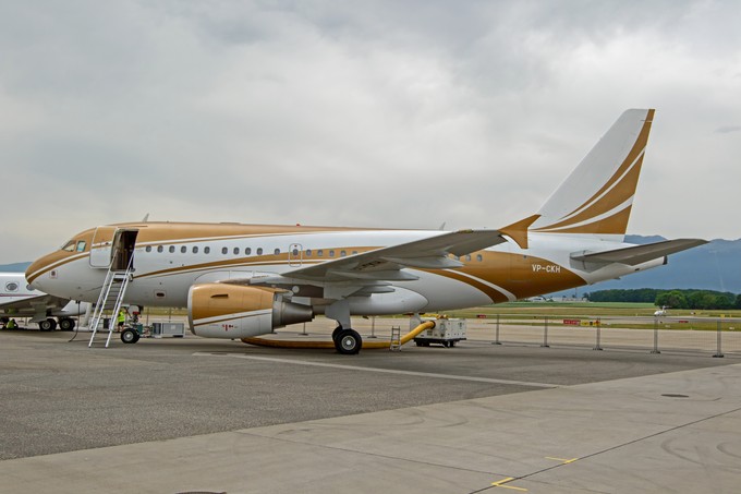 Businessjet-Messe Ebace 2022 in Genf: Ein Airbus A318 in VIP-Version.