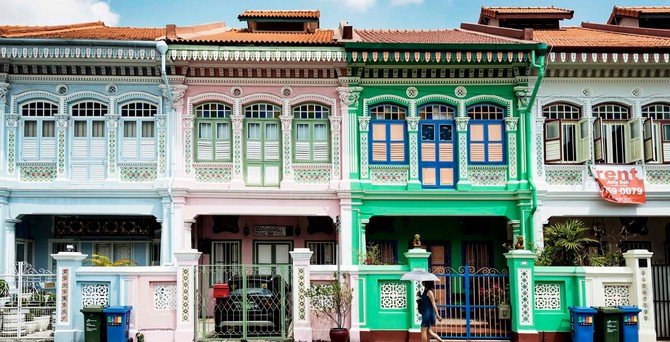 Häuser im Viertel Katong: Hier gibt es die beste Peranakan-Küche ivon Singapur.