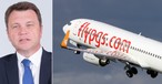 Düsseldorfs Airport-Chef Thomas Schnalke und ein Jet von Pegasus Airlines: Es gibt gewaltig Ärger.