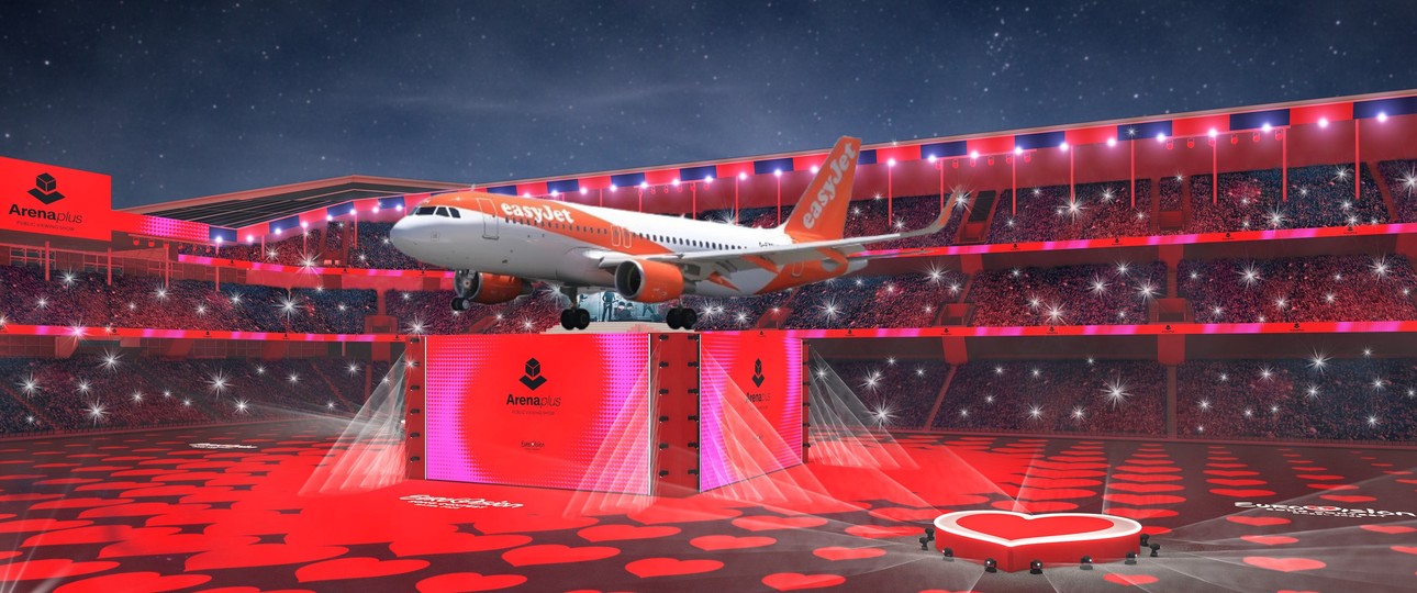 Airbus von Easyjet auf ESC-Bühne: Die Airline ist Sponsorin.