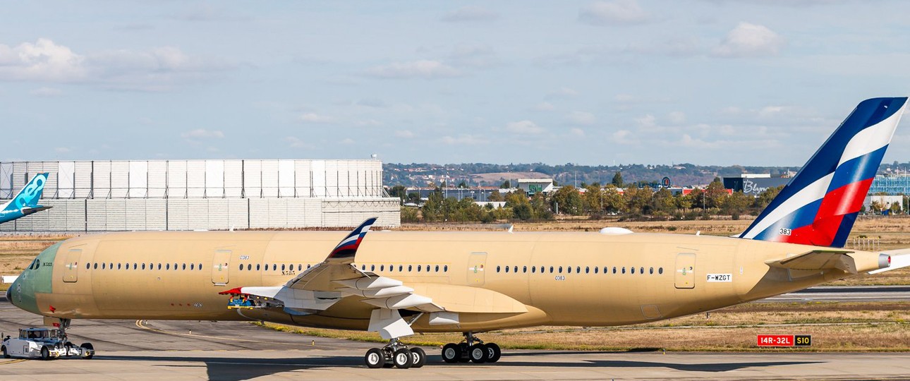 Aeroflot's first Airbus A350-900. Most of it still features basic colours.