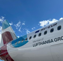 Eurowings-Airbus: Der Airbus trägt jetzt auch den Schriftzug Member of Lufthansa Group.