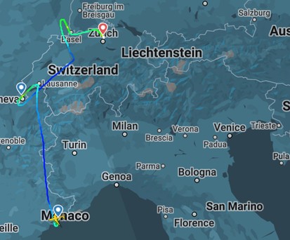 Der Flugverlauf: Landungen in Genf und Basel abgebrochen.