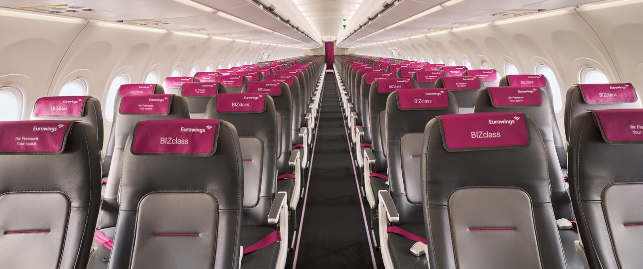 Kabine Airbus A320 Neo von Eurowings: Nicht nur in der Biz Class Geschäftsreisende erwartet.