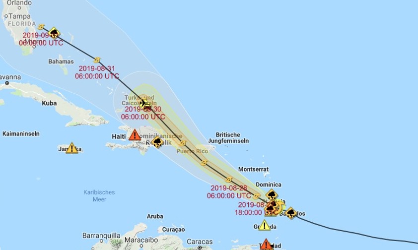 Der Weg von Dorian: Direkt auf Florida zu.