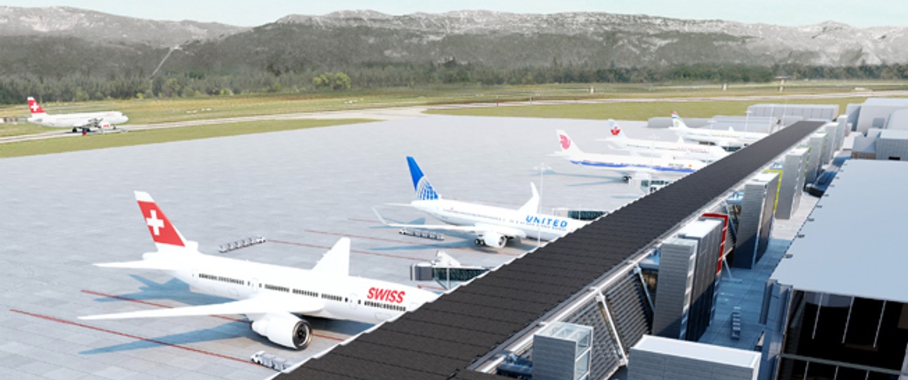 Der Bau des neuen Langstreckenterminals des Flughafen Genf kostet 480 Millionen Franken (430 Millionen Euro).