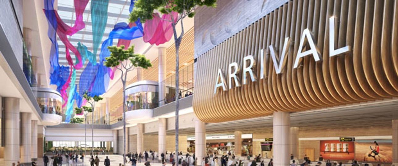 Changi Airport soll weiter wachsen: Die neue Ankunftshalle ist luftig gestaltet.