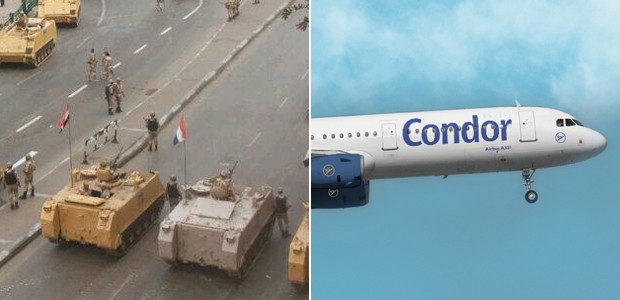 Panzer in den Strassen von Kairo, Flieger von Condor: Gespannte Lage.