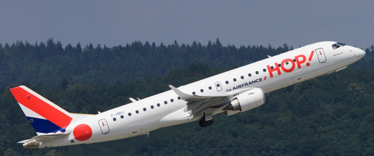 Embraer E190 von Hop: Die Regionalairline reduziert das Angebot und die Flotte.