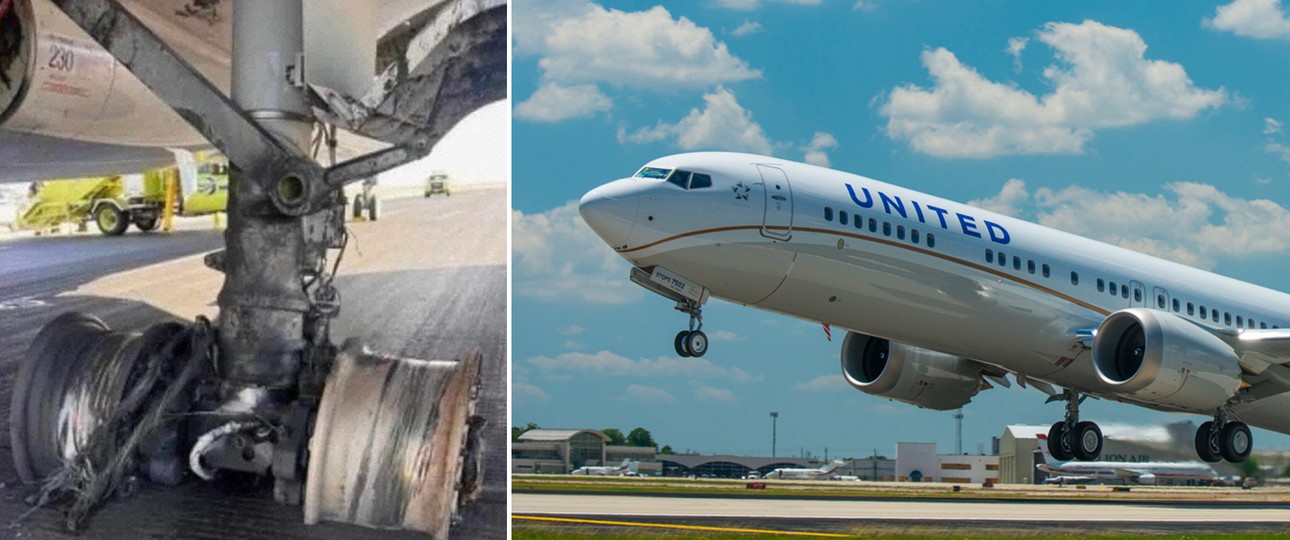 Beschädigte Räder und Boeing 737 Max 9 von United: Das Bild des Schadens wird dem Vorfall in Denver zugeordnet.