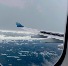 Blick aus einem Airbus A330 von Discover: Künftig blickt man auch mal auf ein Sharklet.