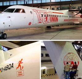 Dash 8 von German Airways: Mit dem 1. FC Union Berlin unterwegs.