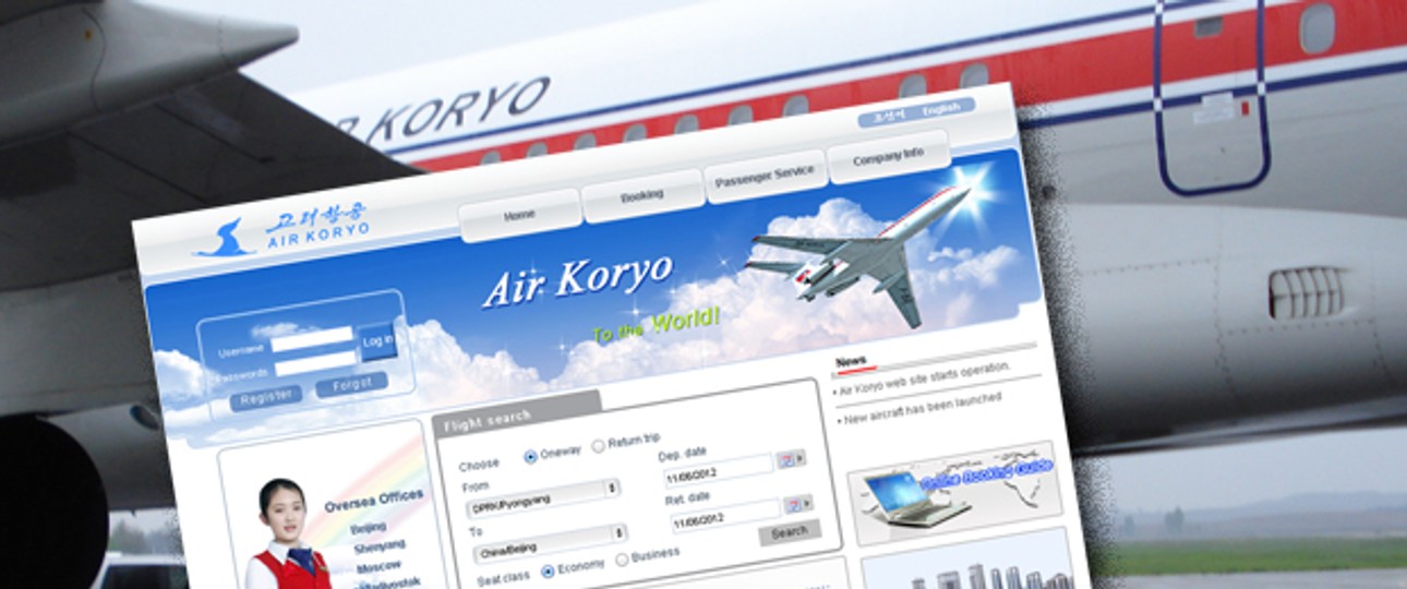 Flugzeug von Air Koryo und die neue Internetseite: Nicht besonders informativ.