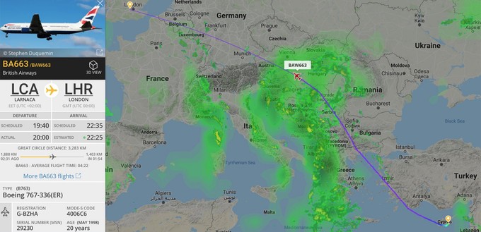 Die Route des letzten 767-Fluges von British Airways am 25. November 2018.