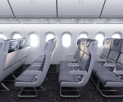 Dünnere Wände sollen für mehr Platz in der Kabine der Boeing 777X sorgen, LED-Beleuchtung für eine gute Stimmung.