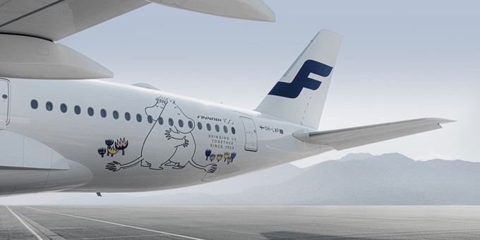 Ein A350 von Finnair: Die Airline feiert ihr Jubiläum unter anderem mit einer Mumin-Sonderlackierung.